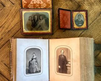 Antique tintypes and Victorian photo album with photos from the 1800’s