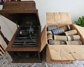#3024 • Edison Cylinder Phonograph with Box Full of Cylinders
