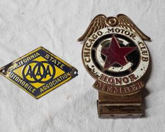 #2312 • California AAA Porcelain Plaque and Chicago Motor Club Honor Member License Plate Topper
