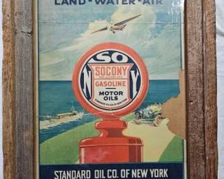 #2304 • Framed Paper Socony Advertisement, Standard Oil Company of New York
