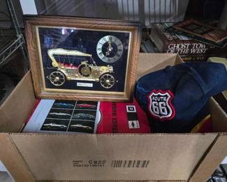 #2080 • Corvette Memorabilia Route 66 Hat and 1910 Touring Car Clock
