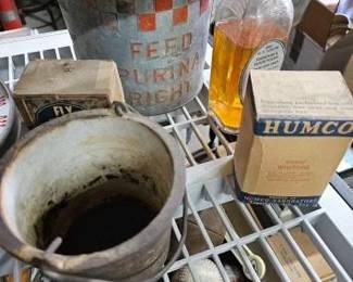 #2332 • 2 Buckets, 2 Vintage Boxes and Bottle of Furniture Polish
