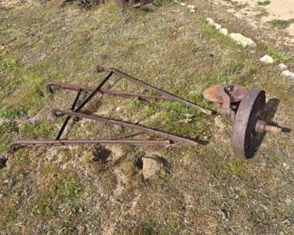 #1306 • Two Walk behind Plow Handles and Metal Wheel and Edger
