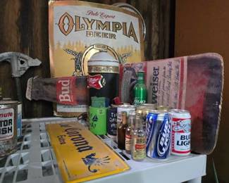 #2072 • Corona Beer Sign unopened Beer Cans Miller High Life Light Olympia Beer Sign 3 Budweiser Signs
