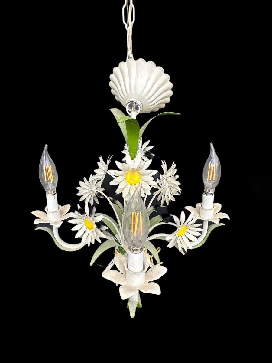 Vintage  Italian Toleware Daisy Chandelier