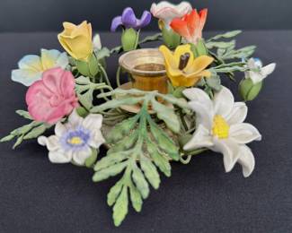 Italian Toleware Style Floral Candle Holder