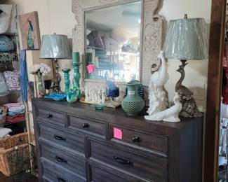9 Drawer Dresser, Peacock Lamps & Decor