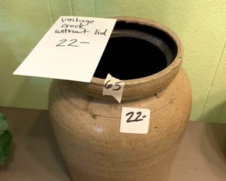 #65	Vintage Crock w/o Lid - 9.5" tall	 $22.00 			
