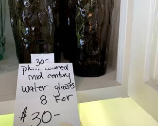 #240	Plum Colored Mid-Century Water Glasses Set of 8	 $30.00 			
