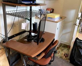 #88	Metal Base Laminate top w/pull-out keyboard Rolling Desk  w/metal Shelf on Top- 35x22-30x53 (as is Back Desk part Drops)	 $40.00 			
