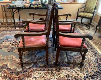 #5	Set of 4 Antique Chairs w/red Velvet Chairs - sold as a set - Lion Wood Carving - Heavy 	 $800.00 			
