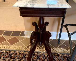 #8	East Lake Marble Top End Table - w/rose Carved Front - 8.5x14x28	 $125.00 			
