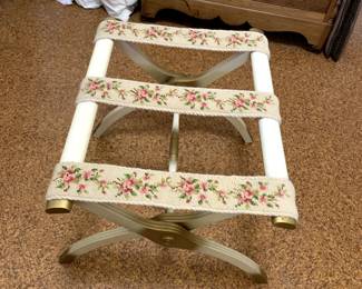 #71	White/Gold Painted Needlepoint Luggage Rack	 $30.00 			
