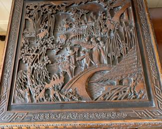 #43	Chinese 19th Century Folding Hardwood Carved Low Table w/4 folding Stools - 29sq x 20	 $300.00 			
