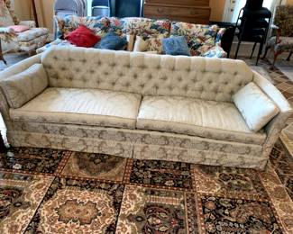 #16	Globe Furn. Cream Button Back Sofa - 93" Long - Low seat 15" Height	 $75.00 			
