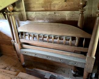 #184	antique  rope bed 54 wide full size with side rail round ball post	 $150.00 			
