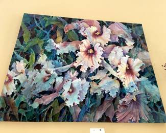 #277	Sandra Fuller Artist original painting of Iris in pink, purple blue green 59wx49t frameless	 $500.00 			
