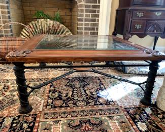 #27	Square Wood/Beveled Glass w/Heavy Metal Base Coffee table - 40sqx15.5T	 $100.00 			
