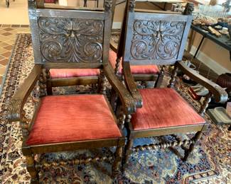#5	Set of 4 Antique Chairs w/red Velvet Chairs - sold as a set - Lion Wood Carving - Heavy 	 $800.00 			
