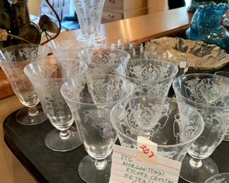 #208	Vintage Morgantown Etched Crystal 5.75" Water Glasses Set of 8	 $40.00 			
