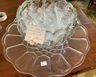 #237		Clear Glass Punch Bowl w/Stand 22 Cups and Ladle	 $75.00 			

