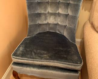 #54	Blue Velvet Button Back Side Chair (as is cushion) w/q/a legs	 $45.00 			

