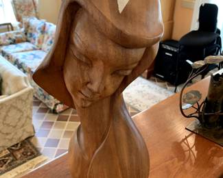 #35	Vtg. Monkey Pod Wood Carving Woman Virgin Mary Sculpture MCM - 15" Tall	 $20.00 			
