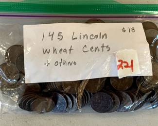 #221	145 Lincoln Wheat Cents Plus other older Coins	 $18.00 			

