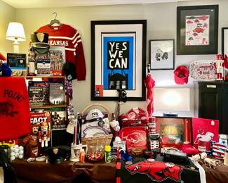 COLLEGIATE OFFICE WITH GAMES, UNIVERSITY OF ARKANSAS, WEST POINT, AND TCU GEAR!