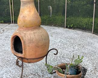 Chiminea on Wrought Iron Stand