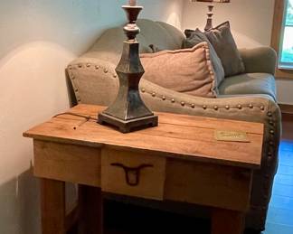 Rustic Handmade End Tables with Brand, Farmhouse Lamps