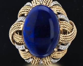 Retro Lapis and Diamond Cocktail Ring 