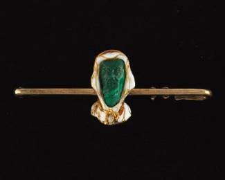 Art Nouveau Enamel Carved Malachite Arab Gentleman Brooch Pin