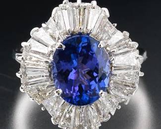 Ladies Platinum, Tanzanite and Diamond Ballerina Ring 
