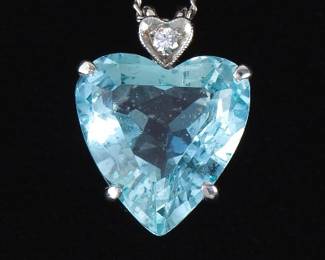 Ladies MCM Gold, Aquamarine and Diamond Pendant on Chain 