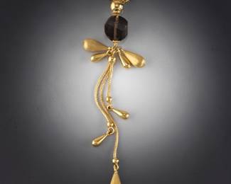 Ladies Burdick Vintage Italian Gold and Smoky Quartz Lavaliere Necklace 