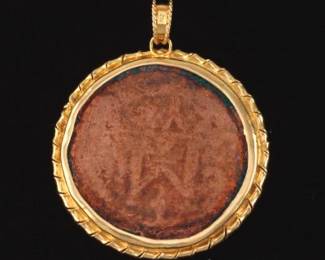 21k Gold and Antiquity Copper Coin Pendant
