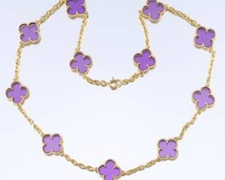 Ladies Gold and Purple Stone Clover Necklace 