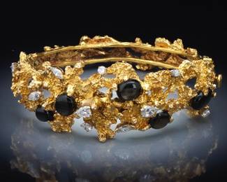 Ladies Gold, Sapphire and Diamond Cuff Bracelet 