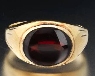 Gentlemans Art Deco Gold and Synthetic Ruby Ring 