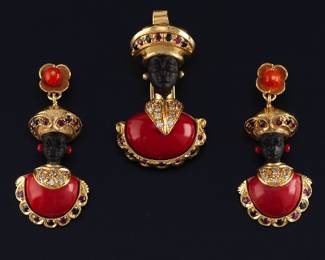 14k Gold and Gemstone Blackamoor Suite 
