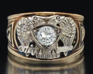 Gold and 0.50 Carat Diamond Masonic Ring 