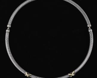 David Yurman Gold and Sterling Silver Triple X Cable Collar Necklace 