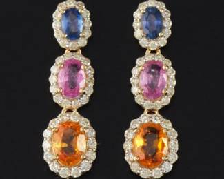 A Pair of Fancy Color Sapphire and Diamond Earrings 
