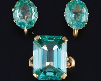 Vintage Ring and Earrings Suite With Synthetic Stones 