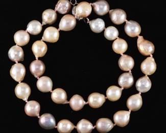 Ladies Sterling Silver and Baroque Pearls Matinee Necklace 