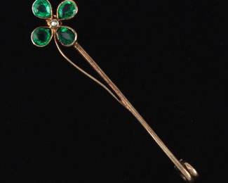 Antique Gold and Garnet Four Leaf Clover Pin 