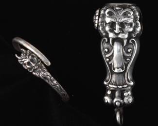 Antique Belle Epoque Sterling Silver Cigar Cutter and Mythical Creature Key Chain Ring, by Theodore W. Foster Bro. 