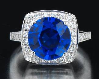 Ladies Synthetic Blue and White Sapphire Ring 