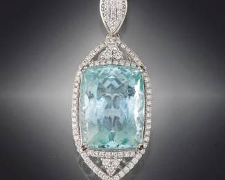 Ladies 23.96 Carat Aquamarine and Diamond Pendant 
